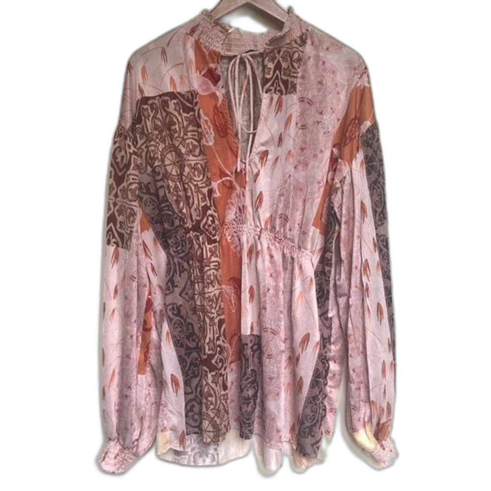 Zara Patchwork Peasant Blouse Size Large - image 1